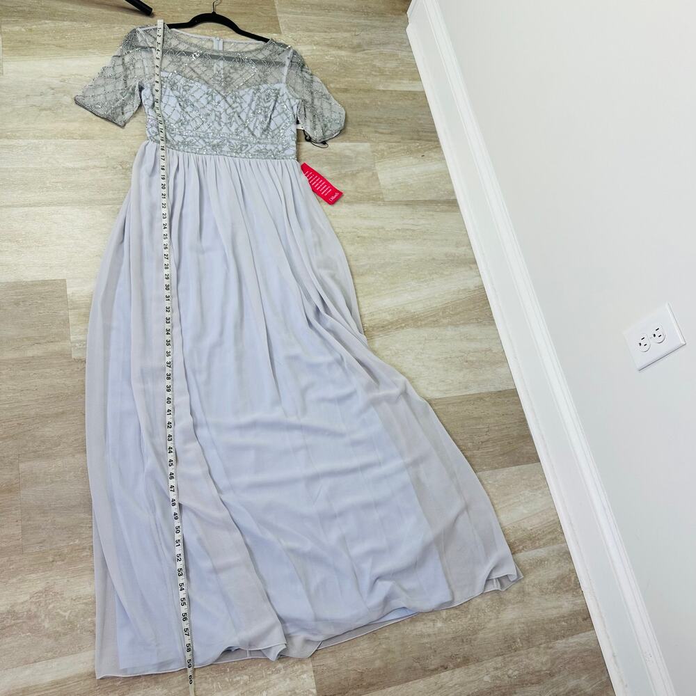 NEW Adrianna Papell Beaded Mesh Chiffon Maxi Gown Color Sernenity Size 4 Formal - Picture 10 of 10